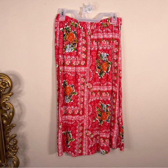 Small LC Lauren Conrad Linen Blend Skirt Fuchsia Pink Rose Floral Aline Lined - Picture 4 of 13